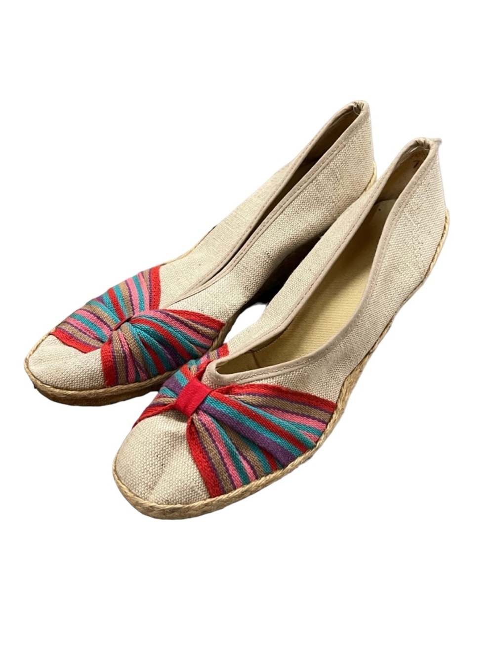 True Vintage 1970s Canvas Flats Multicolor Toe Detail Made in USA Size 7